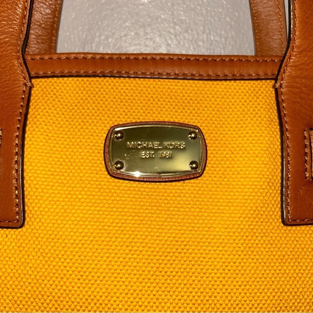 Michael Kors canvas leather trim Yellow and Brown Tote